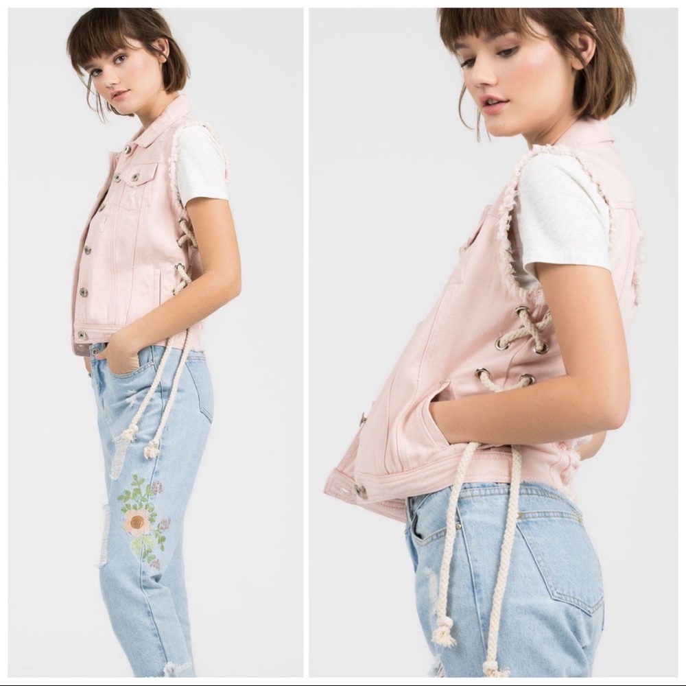 POL Petal Pink Distressed Denim Vest - Picture 3 of 10